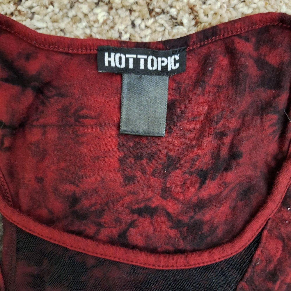 Sold -- Hot Topic Red Black Tie Dye Skull Mesh Illusion Tank M - Picture 4 of 6